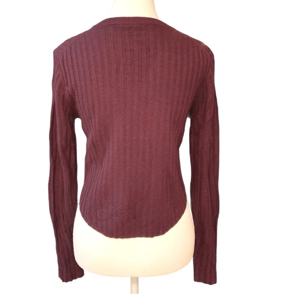 Babaton Cropped Burgundy Wool Ribbed Knit Sweater Size S - Picture 4 of 6